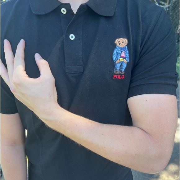 POLO BEAR RALPH LAUREN MEN TENNIS GOLF RUGBY SHIRT BLACK RED TEDDY CHRISTMAS NEW - Picture 10 of 16